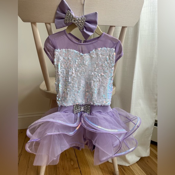 Weissman Dance Recital Outfit w Bow Purple & White Sequins Mermaid Size 4T - Picture 1 of 8